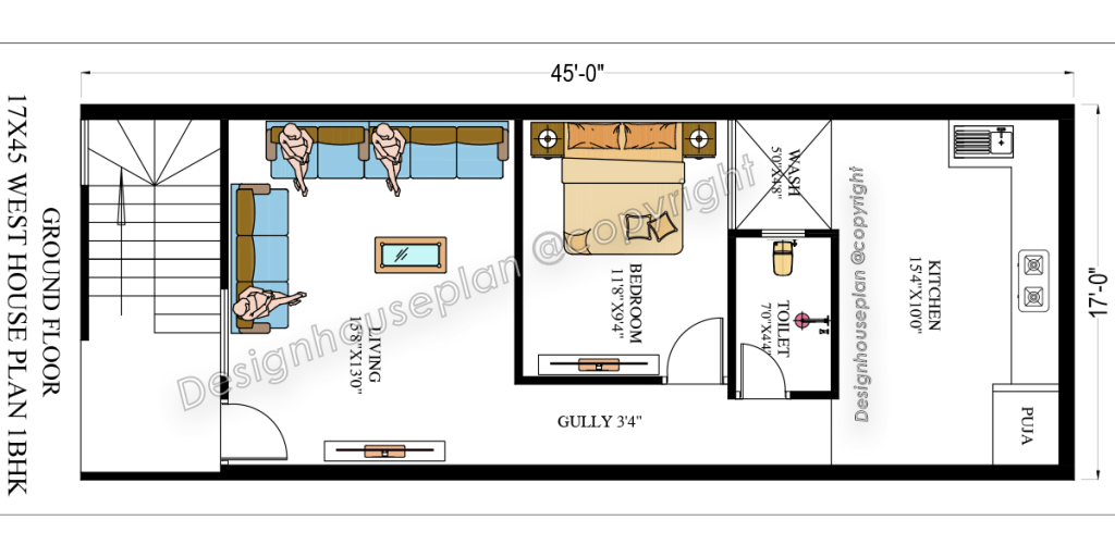 17 x 45 house plan Vastu
