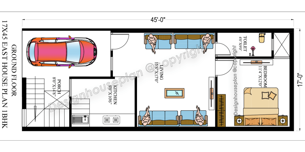 17x45 modern affordable house design East Face