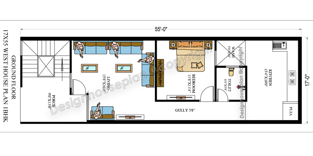 17x55 affordable house design