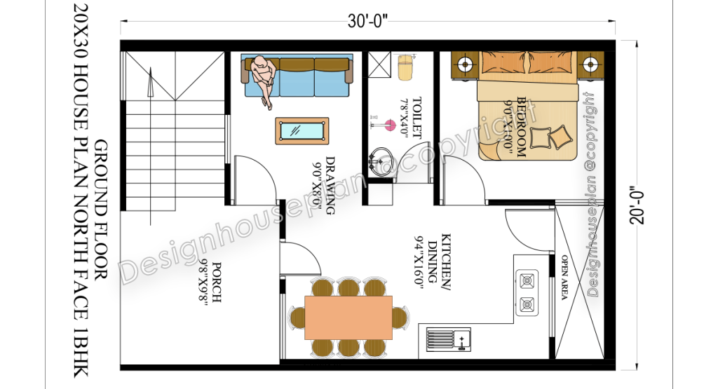 20x30 affordable house design 1bhk