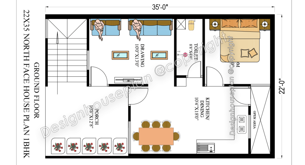 22x35 affordable house design 3