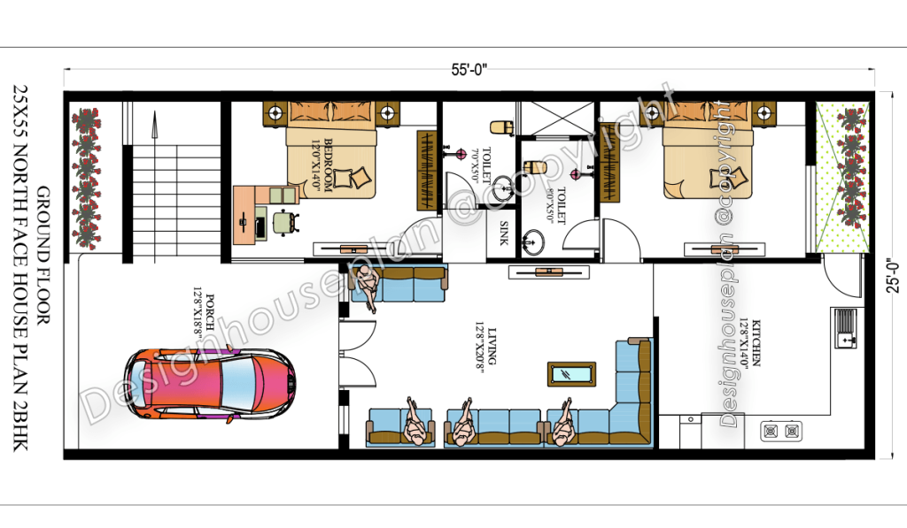 25 x 55 house plan