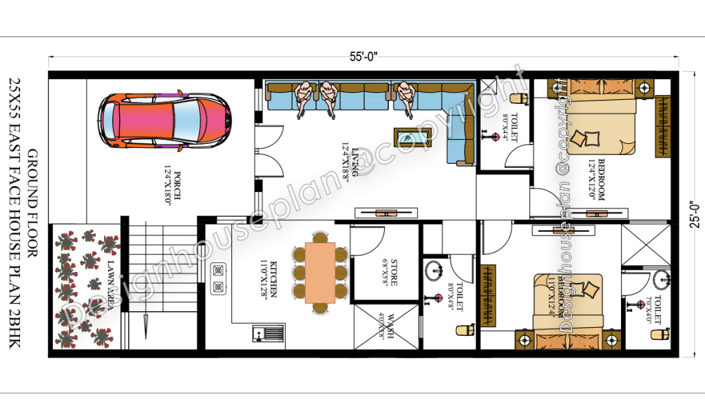 25x55 affordable house design East Face