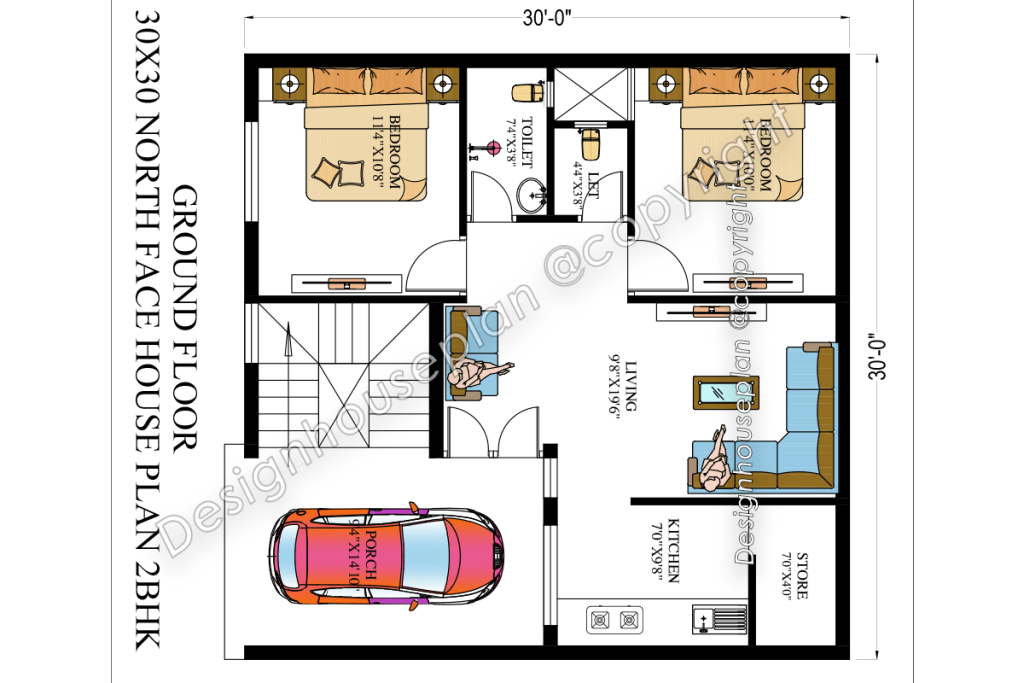 30x30 house plan 2bhk