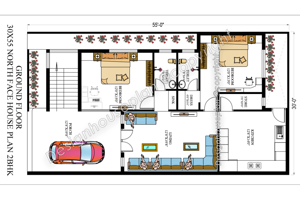 30 x 55 house plan 2bhk