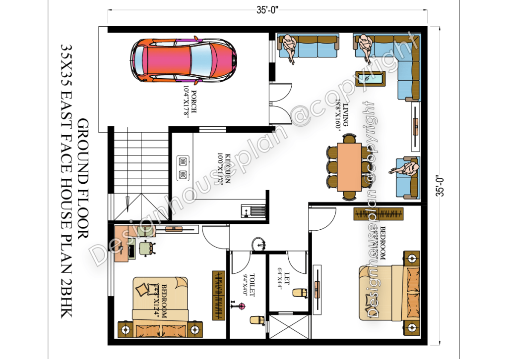 35 x 35 house plan 2bhk