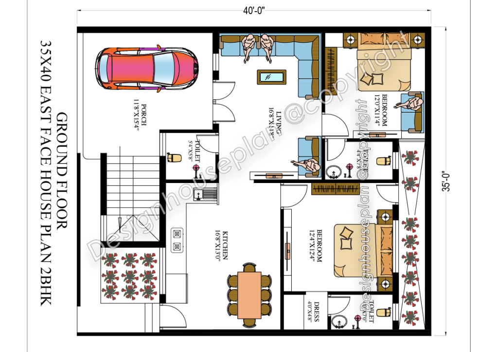 35x40 house plan 2bhk