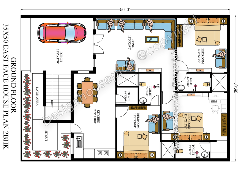 35x50 house plan 3bhk