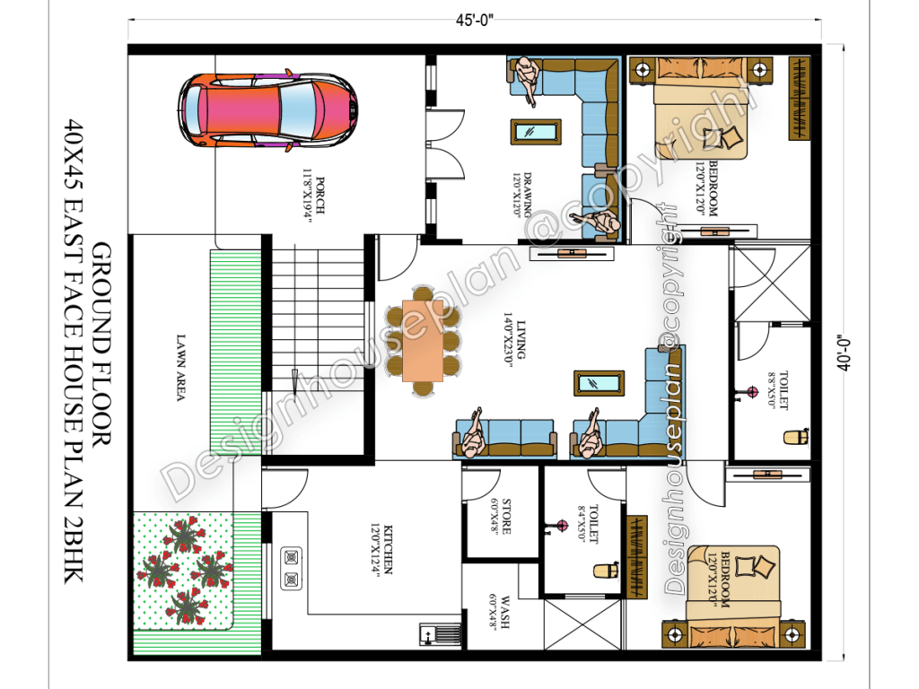40x45 house plan 2bhk