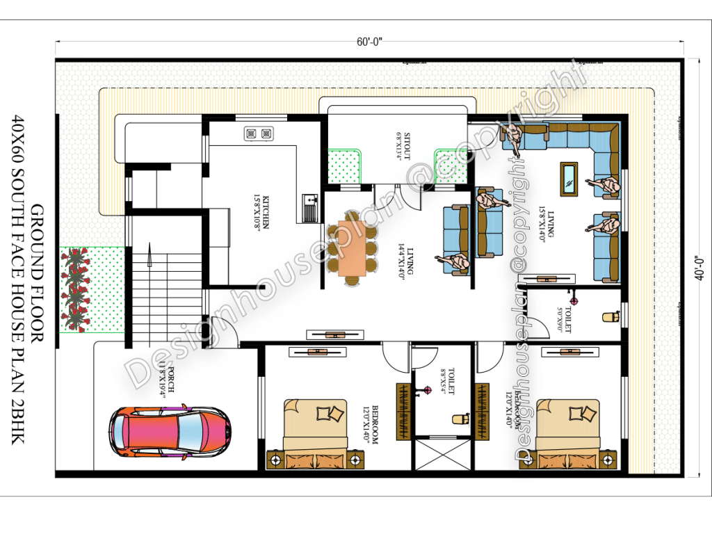 40x60 affordable house design 2bhk front elevation