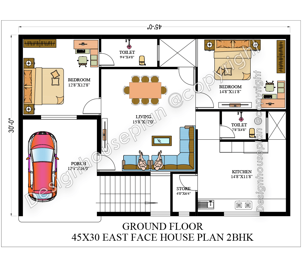 45x30 house plan 2bhk