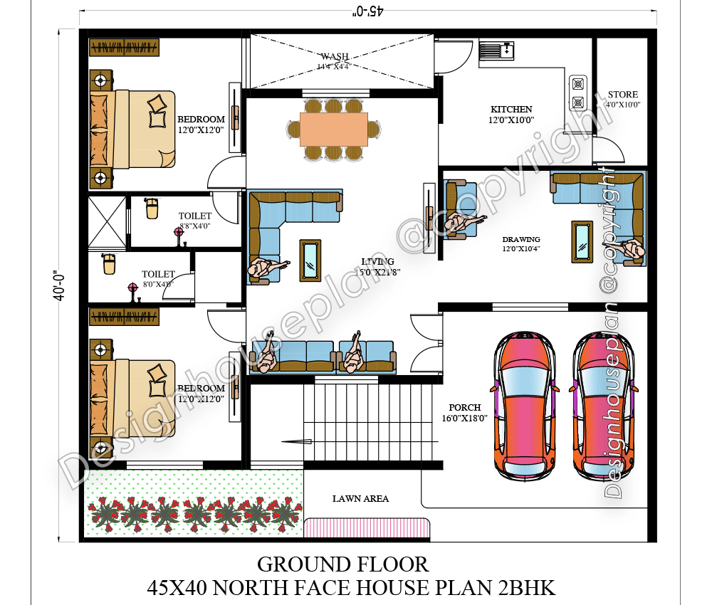 45 x 40 house plan north face