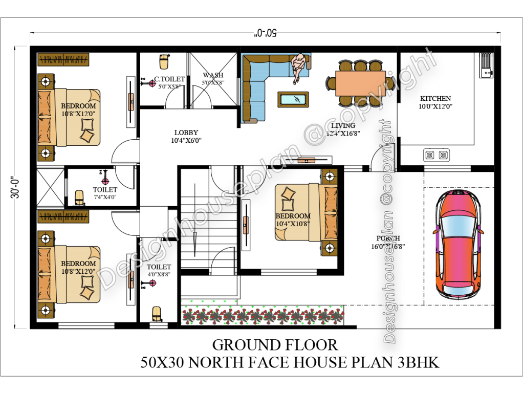 50 x 30 modern house plan north face