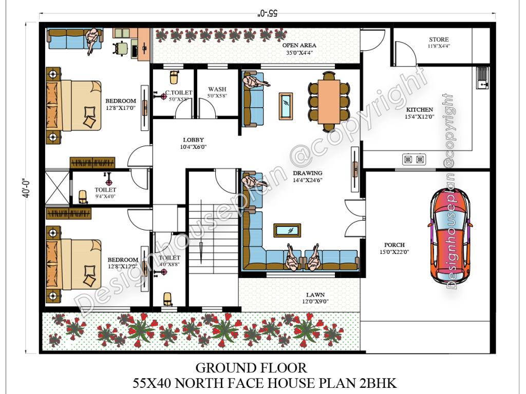 55 x 40 modern house plan Vastu