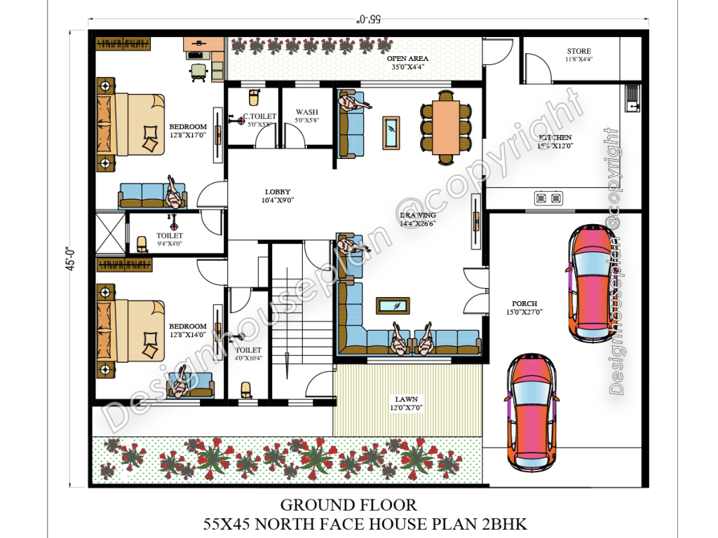 55 x 45 modern house plan Vastu