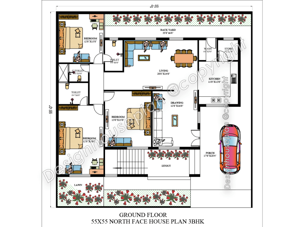 55 x 55 modern house plan Vastu
