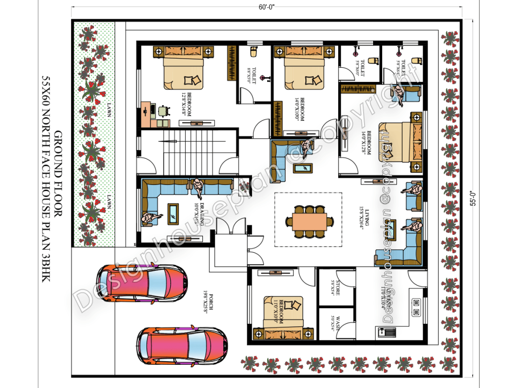 55 x 60 modern house plan Vastu