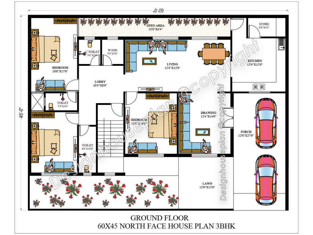 60 x 45 modern house plan Vastu