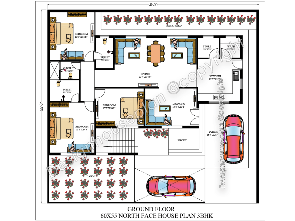60 x 55 modern house plan Vastu