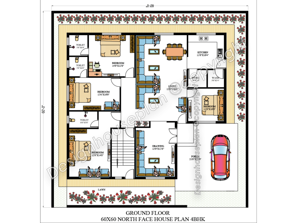 60 x 60 modern house plan Vastu