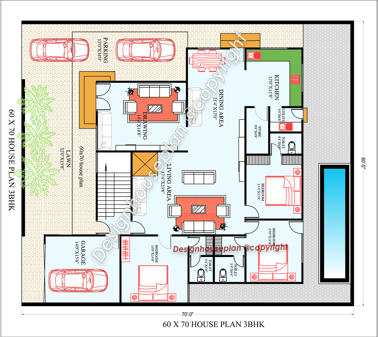 60x70 affordable house design